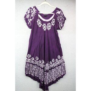 Ana & Kate Purple Embroidered Gauzy Dress/Cover-Up-Asymmetrical Hem-One Size
